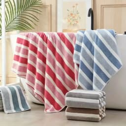 8-Piece Ultra Absorbent Towel Set, Lint-Free & Super Soft Two-Tone Striped Bath Towel Collection, Premium Microfiber Bathroom Towel Set Includes 2 Bath Towels, 2 Face Towels & 4 Hand Towels, Suitable for Bathroom, Spa & Hotel Use
