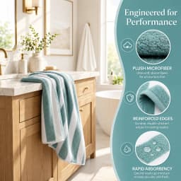 8-Piece Ultra Absorbent Towel Set, Lint-Free & Super Soft Two-Tone Striped Bath Towel Collection, Premium Microfiber Bathroom Towel Set Includes 2 Bath Towels, 2 Face Towels & 4 Hand Towels, Suitable for Bathroom, Spa & Hotel Use