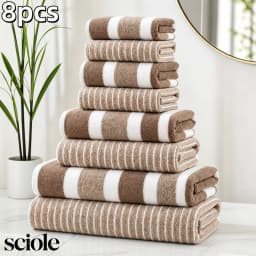 8-Piece Ultra Absorbent Towel Set, Lint-Free & Super Soft Two-Tone Striped Bath Towel Collection, Premium Microfiber Bathroom Towel Set Includes 2 Bath Towels, 2 Face Towels & 4 Hand Towels, Suitable for Bathroom, Spa & Hotel Use