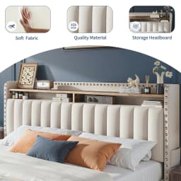 Bed Frame with 2-Tier Storage Headboard & 2 Storage Drawers Upholstered Platform Bed Frame No Box Spring Needed for Bedroom