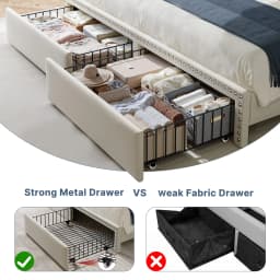 Bed Frame with 2-Tier Storage Headboard & 2 Storage Drawers Upholstered Platform Bed Frame No Box Spring Needed for Bedroom