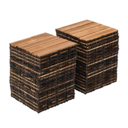 36PCS Hardwood Interlocking Patio Tiles, Natural Larch Solid Wood Flooring, 30×30cm Self-locking Deck Tiles for Balcony, Garden & Bathroom
