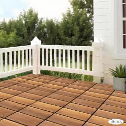 36PCS Hardwood Interlocking Patio Tiles, Natural Larch Solid Wood Flooring, 30×30cm Self-locking Deck Tiles for Balcony, Garden & Bathroom