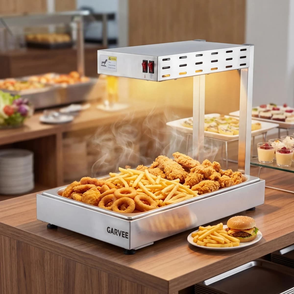 Professional Infrared Food Warmer Lamp for Catering - Commercial Electric Heat Light with Stainless Steel Base - Ideal for Buffets, Restaurants, Fried Foods