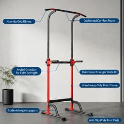 Power Tower Pull Up Dip Station – 10-Level Adjustable Height, 330LBS Capacity, Heavy Duty Steel Frame, Multi-Function Home Gym Strength Training Equipment for Full Body Workout