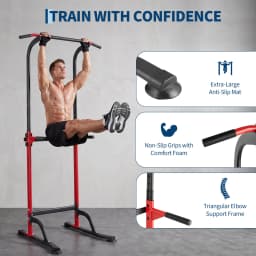 Power Tower Pull Up Dip Station – 10-Level Adjustable Height, 330LBS Capacity, Heavy Duty Steel Frame, Multi-Function Home Gym Strength Training Equipment for Full Body Workout