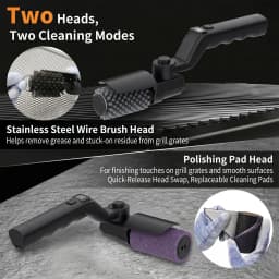 Built-in 4000mAh Rechargeable Battery with 3 Adjustable Speed Modes. The Rotating Cleaning Head Delivers Powerful Scrubbing Force to Remove Burnt Grease, Charred Residue and Food Debris on Grills Without Strenuous Manual Brushing.