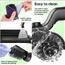 Built-in 4000mAh Rechargeable Battery with 3 Adjustable Speed Modes. The Rotating Cleaning Head Delivers Powerful Scrubbing Force to Remove Burnt Grease, Charred Residue and Food Debris on Grills Without Strenuous Manual Brushing.