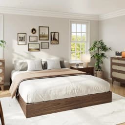 Queen Bed Frame, Wood Platform Bed with Sturdy Wooden Slats, Modern Minimalist Design, No Box Spring Needed, Easy Assembly, Walnut