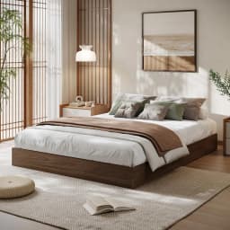 Queen Bed Frame, Wood Platform Bed with Sturdy Wooden Slats, Modern Minimalist Design, No Box Spring Needed, Easy Assembly, Walnut