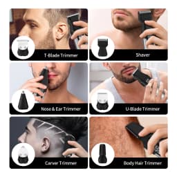 HIENA Professional Multifunctional Hair Clipper Set, R-Type Adjustable Blade, Cordless Barber Clippers with LED Display, Ear and Nose Hair Trimmer, 6 Guide Combs, Rechargeable Electric Grooming Kit for Men, USB Charging, Haircut Clippers