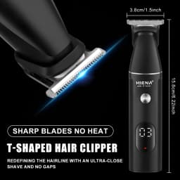HIENA Professional Multifunctional Hair Clipper Set, R-Type Adjustable Blade, Cordless Barber Clippers with LED Display, Ear and Nose Hair Trimmer, 6 Guide Combs, Rechargeable Electric Grooming Kit for Men, USB Charging, Haircut Clippers