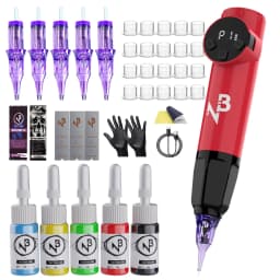Wireless Tattoo Gun Pen Kit 1100Mah Rechargeable Battery Tattoo Machine with Cartridge Needles Tattoo Ink Full Accessories for Tattoo Learner Practical Present