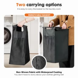 JHK 69L Cabinets with Movable Wheels Rolling Laundry Basket Metal Frame and Pull-Out Removable Sorter Bags Clothes Basket Organizer for Furniture 