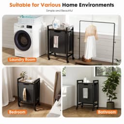 JHK 69L Cabinets with Movable Wheels Rolling Laundry Basket Metal Frame and Pull-Out Removable Sorter Bags Clothes Basket Organizer for Furniture 
