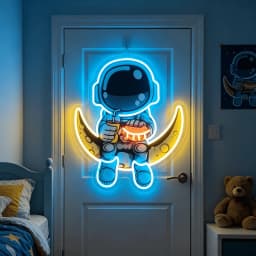Astronaut Moon Neon Sign, Colorful LED Neon Light for Wall Decor, Space Themed Kids Bedroom Decor, USB Powered