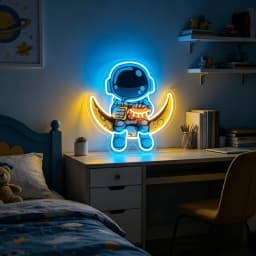 Astronaut Moon Neon Sign, Colorful LED Neon Light for Wall Decor, Space Themed Kids Bedroom Decor, USB Powered