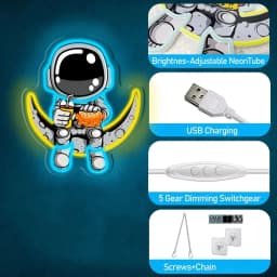 Astronaut Moon Neon Sign, Colorful LED Neon Light for Wall Decor, Space Themed Kids Bedroom Decor, USB Powered