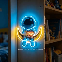 Astronaut Moon Neon Sign, Colorful LED Neon Light for Wall Decor, Space Themed Kids Bedroom Decor, USB Powered