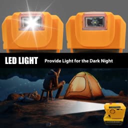 20V Battery Powered Inverter Compatible with Dewalt DCB201 DCB203 DCB240 DCB205 DCB206 Lithium Battery, 220V Universal Socket Power Inverter with Fast Charging USB C & LED Flashlight for Camping RV Emergency