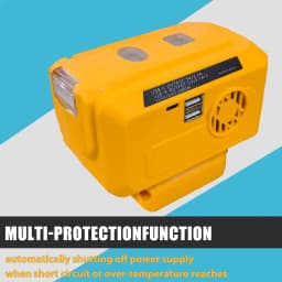 20V Battery Powered Inverter Compatible with Dewalt DCB201 DCB203 DCB240 DCB205 DCB206 Lithium Battery, 220V Universal Socket Power Inverter with Fast Charging USB C & LED Flashlight for Camping RV Emergency