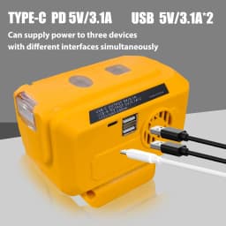 20V Battery Powered Inverter Compatible with Dewalt DCB201 DCB203 DCB240 DCB205 DCB206 Lithium Battery, 220V Universal Socket Power Inverter with Fast Charging USB C & LED Flashlight for Camping RV Emergency