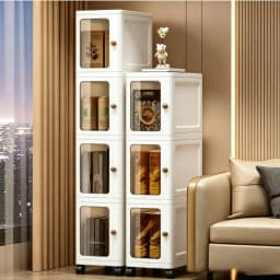3/4/5/6-layer ultra-narrow gap stackable storage cabinet, freely combinable foldable plastic storage box, with a single transparent visible door and round handle, 23×31cm vertical rolling ultra-narrow storage box with universal wheels, suitable for storag