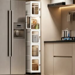 3/4/5/6-layer ultra-narrow gap stackable storage cabinet, freely combinable foldable plastic storage box, with a single transparent visible door and round handle, 23×31cm vertical rolling ultra-narrow storage box with universal wheels, suitable for storag