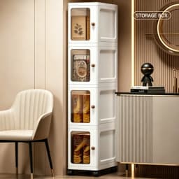 3/4/5/6-layer ultra-narrow gap stackable storage cabinet, freely combinable foldable plastic storage box, with a single transparent visible door and round handle, 23×31cm vertical rolling ultra-narrow storage box with universal wheels, suitable for storag