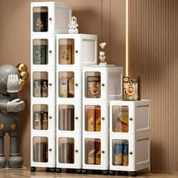 3/4/5/6-layer ultra-narrow gap stackable storage cabinet, freely combinable foldable plastic storage box, with a single transparent visible door and round handle, 23×31cm vertical rolling ultra-narrow storage box with universal wheels, suitable for storag
