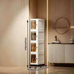 3/4/5/6-layer ultra-narrow gap stackable storage cabinet, freely combinable foldable plastic storage box, with a single transparent visible door and round handle, 23×31cm vertical rolling ultra-narrow storage box with universal wheels, suitable for storag