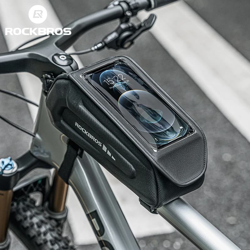 ROCKBROS Local Shipping Bicycle Bag 1.7L Waterproof Phone Bag Front Frame Touch Screen Cycling Bag Case Holder Hard Shell Bike Bag Accessories