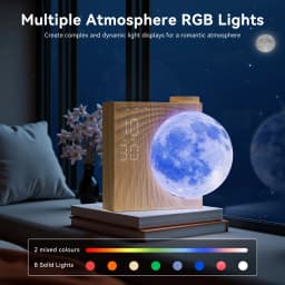 Moon Lamp Night Light Sunrise Alarm Clock Wake Up Light with White Noise Sound Machine, Dual Alarms for Heavy Sleepers, 10 RGB Night Light & Sleep Timer, Wood Grain Desk Clock for Bedroom