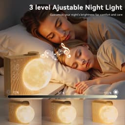 Moon Lamp Night Light Sunrise Alarm Clock Wake Up Light with White Noise Sound Machine, Dual Alarms for Heavy Sleepers, 10 RGB Night Light & Sleep Timer, Wood Grain Desk Clock for Bedroom