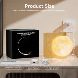 Moon Lamp Night Light Sunrise Alarm Clock Wake Up Light with White Noise Sound Machine, Dual Alarms for Heavy Sleepers, 10 RGB Night Light & Sleep Timer, Wood Grain Desk Clock for Bedroom
