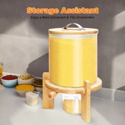 Capacity Airtight Glass Dry Food Storage, Container Cereal Rice Dispenser w/Round Bamboo Lids & Cup & Stand (5 L)