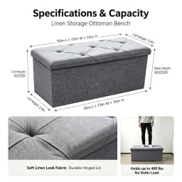 Folding Storage Ottoman Bench and Cube, Gray Tufted Fabric Storage Chest Footrest Seat with 400 lb Capacity for Bedroom Entryway Living Room, Multiple Sizes