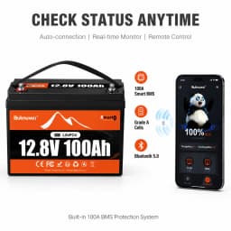 BUKNUWO LiFePO4 12V/12.8V 100Ah Lithium Battery Pack With Bluetooth Built-in 100A BMS Grade A Cells 8000+ Cycles BMS Grade A For Boat RV Campers Solar System