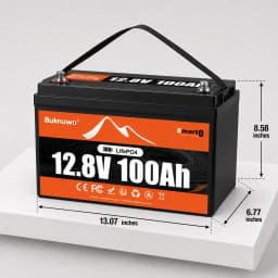 BUKNUWO LiFePO4 12V/12.8V 100Ah Lithium Battery Pack With Bluetooth Built-in 100A BMS Grade A Cells 8000+ Cycles BMS Grade A For Boat RV Campers Solar System