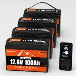 BUKNUWO LiFePO4 12V/12.8V 100Ah Lithium Battery Pack With Bluetooth Built-in 100A BMS Grade A Cells 8000+ Cycles BMS Grade A For Boat RV Campers Solar System