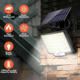 252LEDs Solar Lights Outdoor, IP65 Waterproof Solar Flood Lights with 16.4ft Cable, 3 Lighting Modes & Remote Control Motion Sensor Outdoor Light, LED Wall Lamp for Garden, Garage, Patio, Pathway