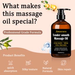 Amococo 2/3pcs Massage Oil Tender Smooth Body Massage Oil 60ml/245ml with Collagen Stem Cell Infused Formula Camellia Fruit Oil Grapeseed Oil Eucalyptus Oil Rice Germ Oil Grapefruit Oil Moisturizing Body Care Oil for Relaxing Massage Skin Care