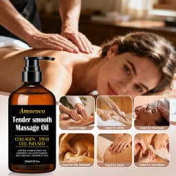 Amococo 2/3pcs Massage Oil Tender Smooth Body Massage Oil 60ml/245ml with Collagen Stem Cell Infused Formula Camellia Fruit Oil Grapeseed Oil Eucalyptus Oil Rice Germ Oil Grapefruit Oil Moisturizing Body Care Oil for Relaxing Massage Skin Care