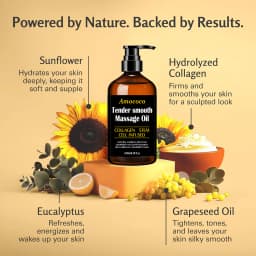 Amococo 2/3pcs Massage Oil Tender Smooth Body Massage Oil 60ml/245ml with Collagen Stem Cell Infused Formula Camellia Fruit Oil Grapeseed Oil Eucalyptus Oil Rice Germ Oil Grapefruit Oil Moisturizing Body Care Oil for Relaxing Massage Skin Care
