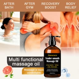 Amococo 2/3pcs Massage Oil Tender Smooth Body Massage Oil 60ml/245ml with Collagen Stem Cell Infused Formula Camellia Fruit Oil Grapeseed Oil Eucalyptus Oil Rice Germ Oil Grapefruit Oil Moisturizing Body Care Oil for Relaxing Massage Skin Care