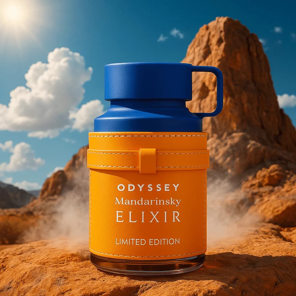 Armaf Odyssey Mandarin Sky Elixir Limited Edition Eau De Parfum 3.4 Fl Oz, Intense Fresh Mandarin Citrus Unisex Fragrance, Thermos Bottle with Orange Leather Sleeve