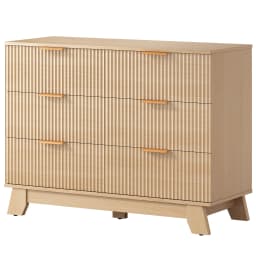 JHK Fluted Wooden 6 Drawer Dresser Cabinet Wide Modern Chest of Drawers with Gold Metal Handles Storage Organizer Unit for Living Room Hallway