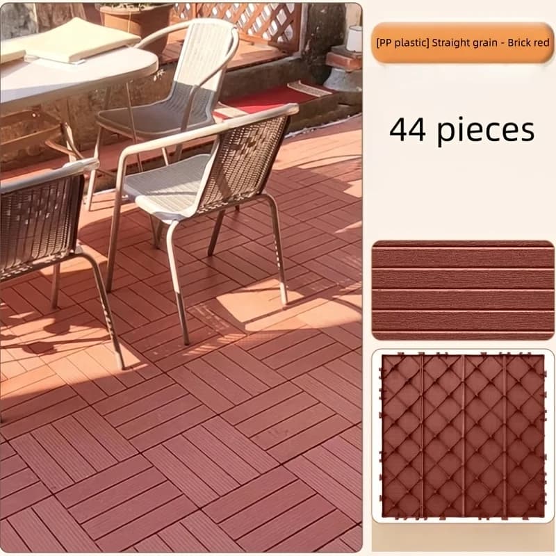 44Pcs Interlocking Anti-Slip Plastic Floor Tiles, Waterproof Reusable Snap Together Flooring Mats, Indoor Outdoor Use for Patio Garage Basement Balcony