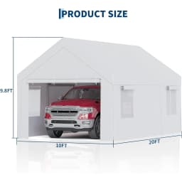 10x20/12x20 Heavy Duty Carport Portable Garage With Roll-Up Windows, Removable Sidewalls & Doors, All-Season Steel Frame Shelter