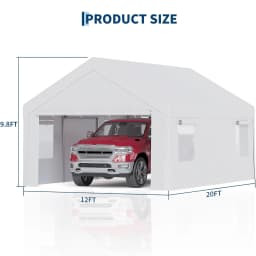 10x20/12x20 Heavy Duty Carport Portable Garage With Roll-Up Windows, Removable Sidewalls & Doors, All-Season Steel Frame Shelter